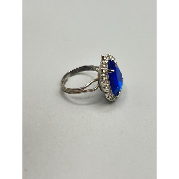 Blue Teardrop Rhinestone Ring with Adjustable Band Statement Costume Ring - Picture 6 of 8